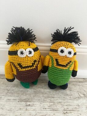 Yellow Crochet Plush Minion-Style Toy Pair - Soft Handmade Stuffed Animals